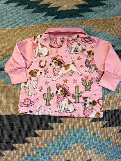Backroads Fishing Shirts - Kids Jack Russell Western Pink