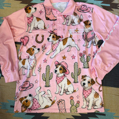 Backroads Fishing Shirt - New Western Jack Russells Pink