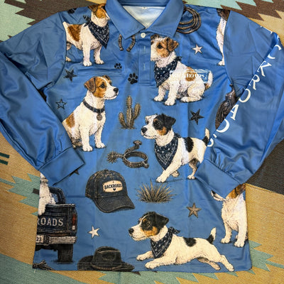 Backroads Fishing Shirt - New Western Jack Russells Blue