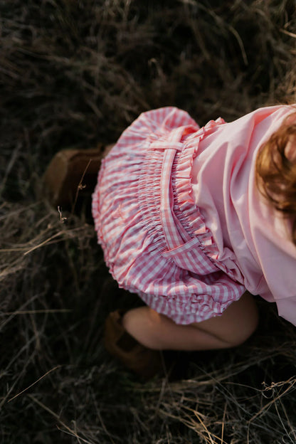 Little Windmill Clothing Co. "Rhiannon" Pink Gingham Baby Bloomers with Tie
