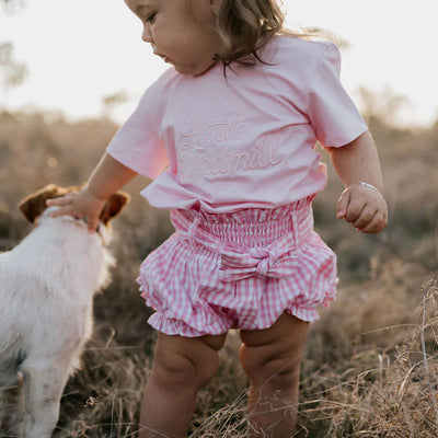 Little Windmill Clothing Co. "Rhiannon" Pink Gingham Baby Bloomers with Tie