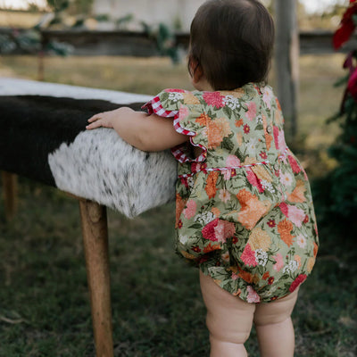 Little Windmill Clothing Co. "Faith" Floral Scollop Short Sleeve Romper