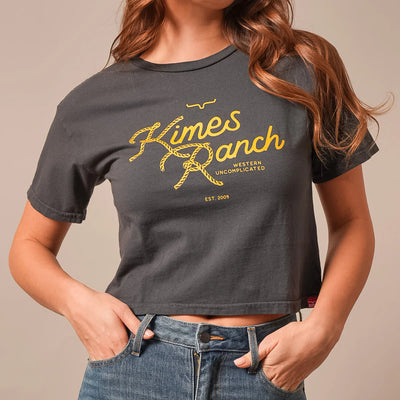 Kimes Ranch Women's Lasso Script Cropped Tee - Graphite