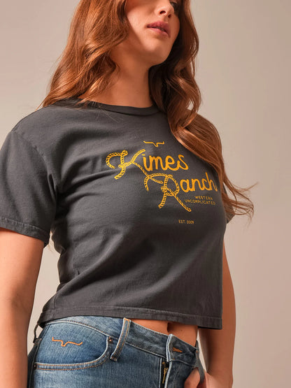 Kimes Ranch Women's Lasso Script Cropped Tee - Graphite
