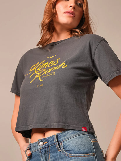 Kimes Ranch Women's Lasso Script Cropped Tee - Graphite