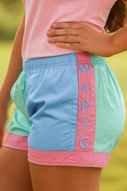MaryG (Womens) Old School Harlequin Panel Shorts (Mint | Cornflower | Blush Panel)