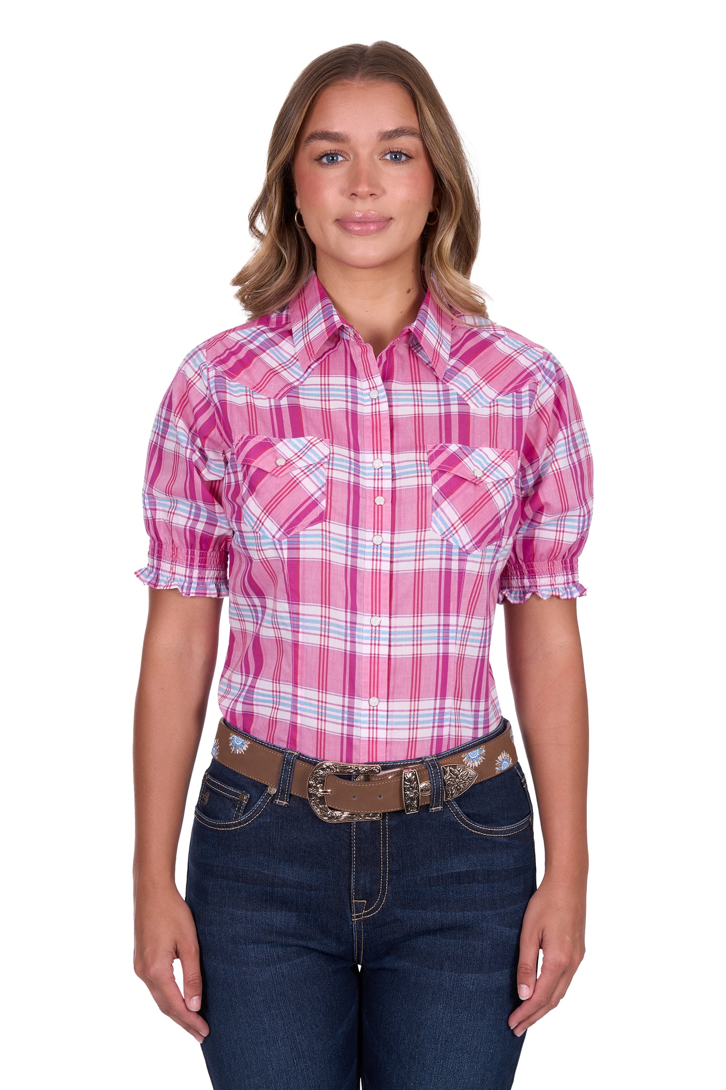 Pure Western Women’s Leni Check Western Short Sleeve Shirt