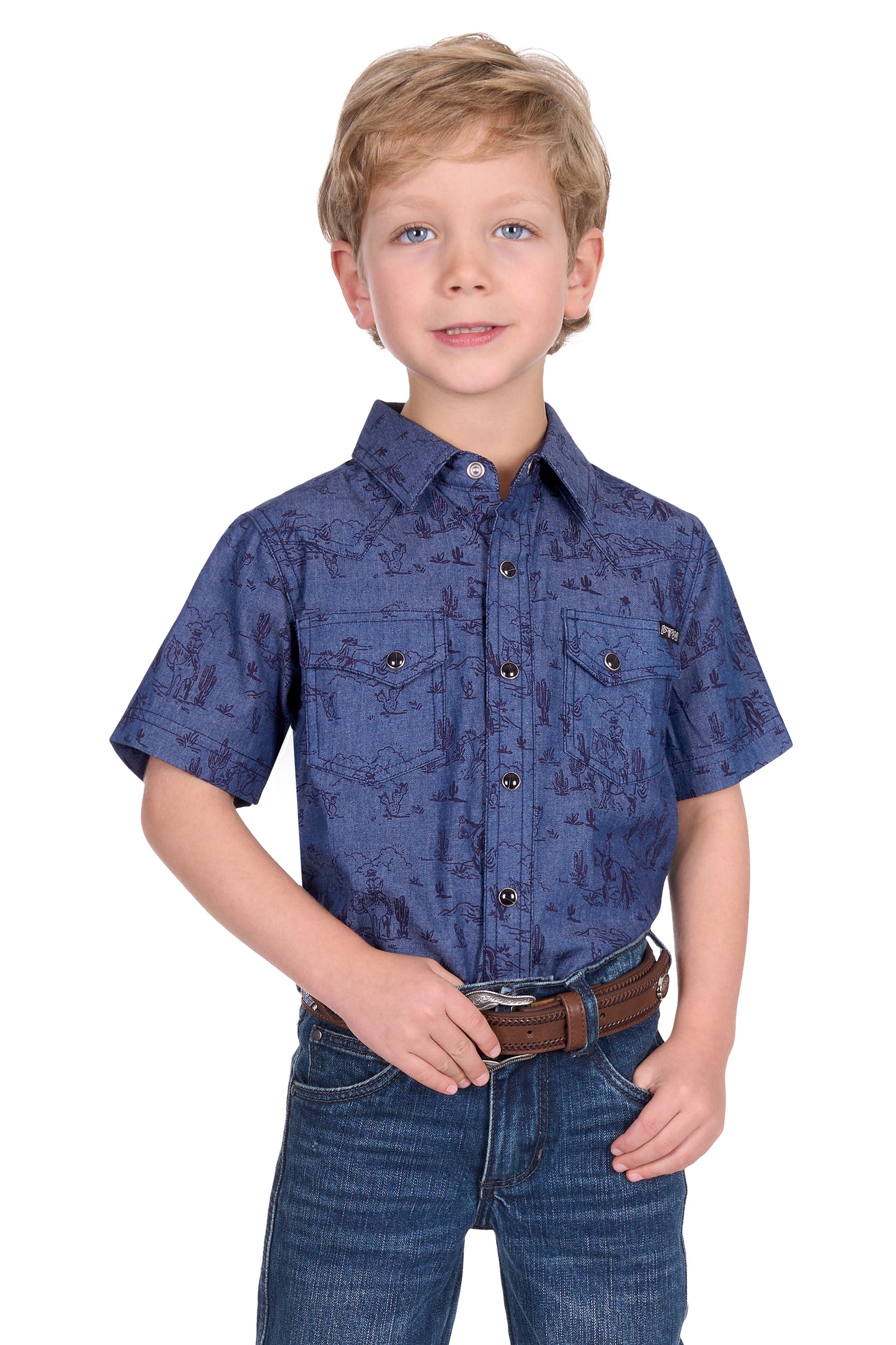 Pure Western Boy’s Travis Print Western Short Sleeve Shirt