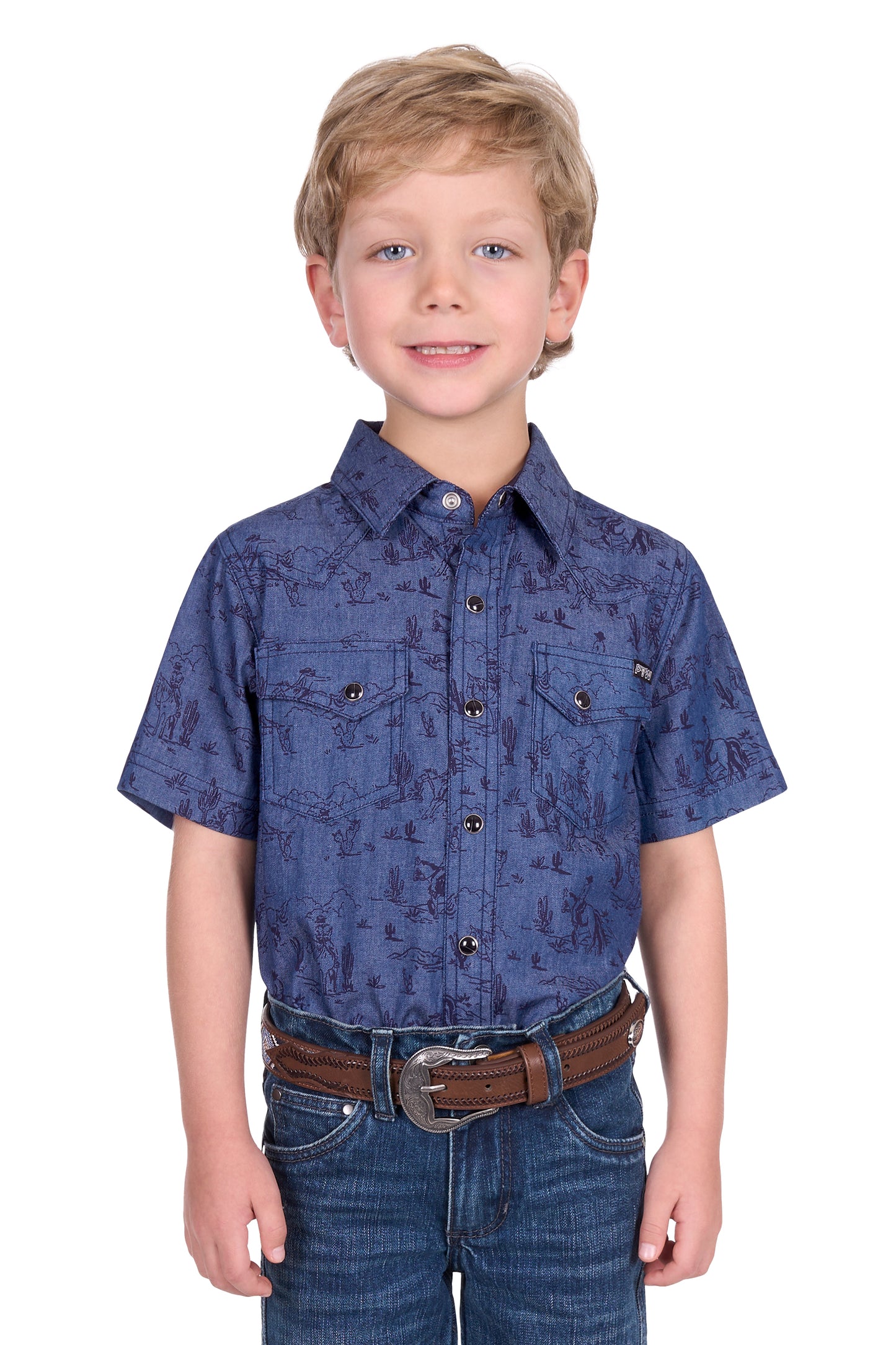 Pure Western Boy’s Travis Print Western Short Sleeve Shirt