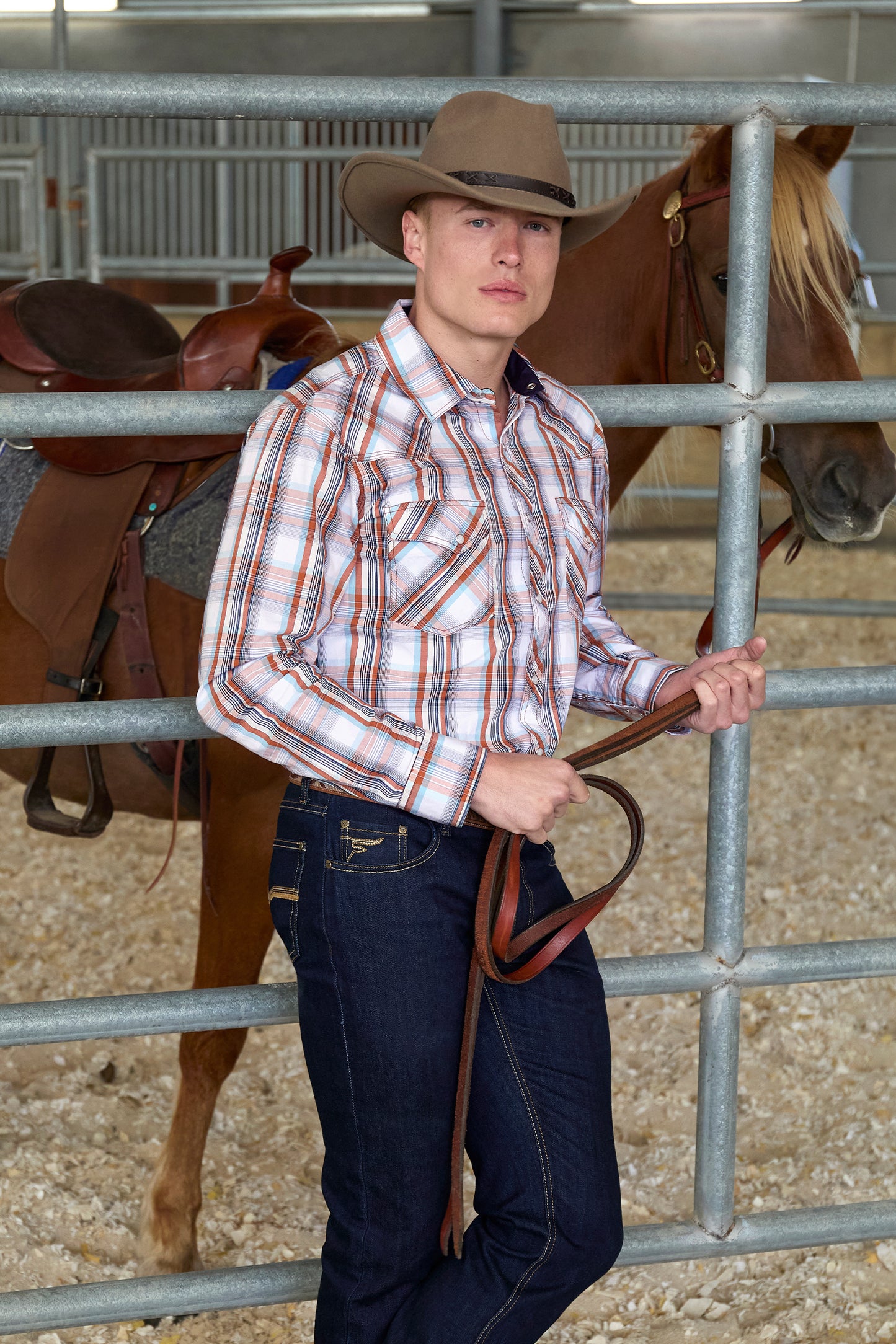 Pure Western Mens Axel Check Western Long Sleeve Shirt