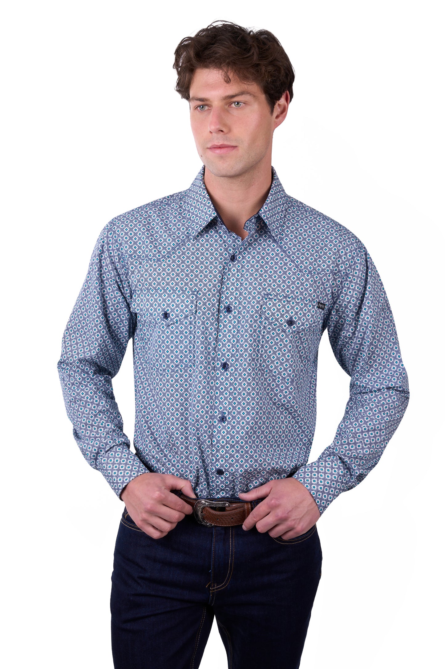 Pure Western Mens Mark Print Western Long Sleeve Shirt