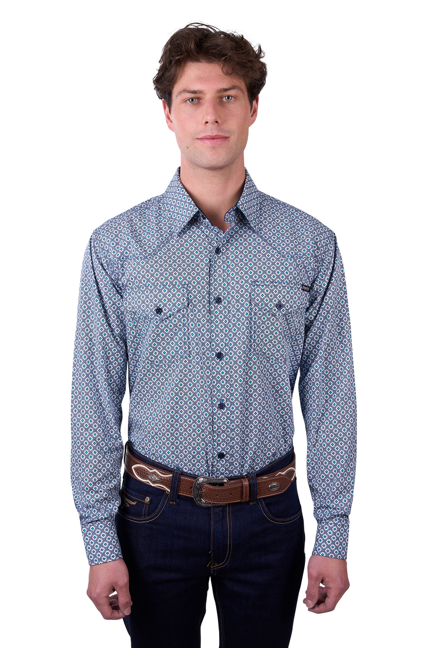 Pure Western Mens Mark Print Western Long Sleeve Shirt