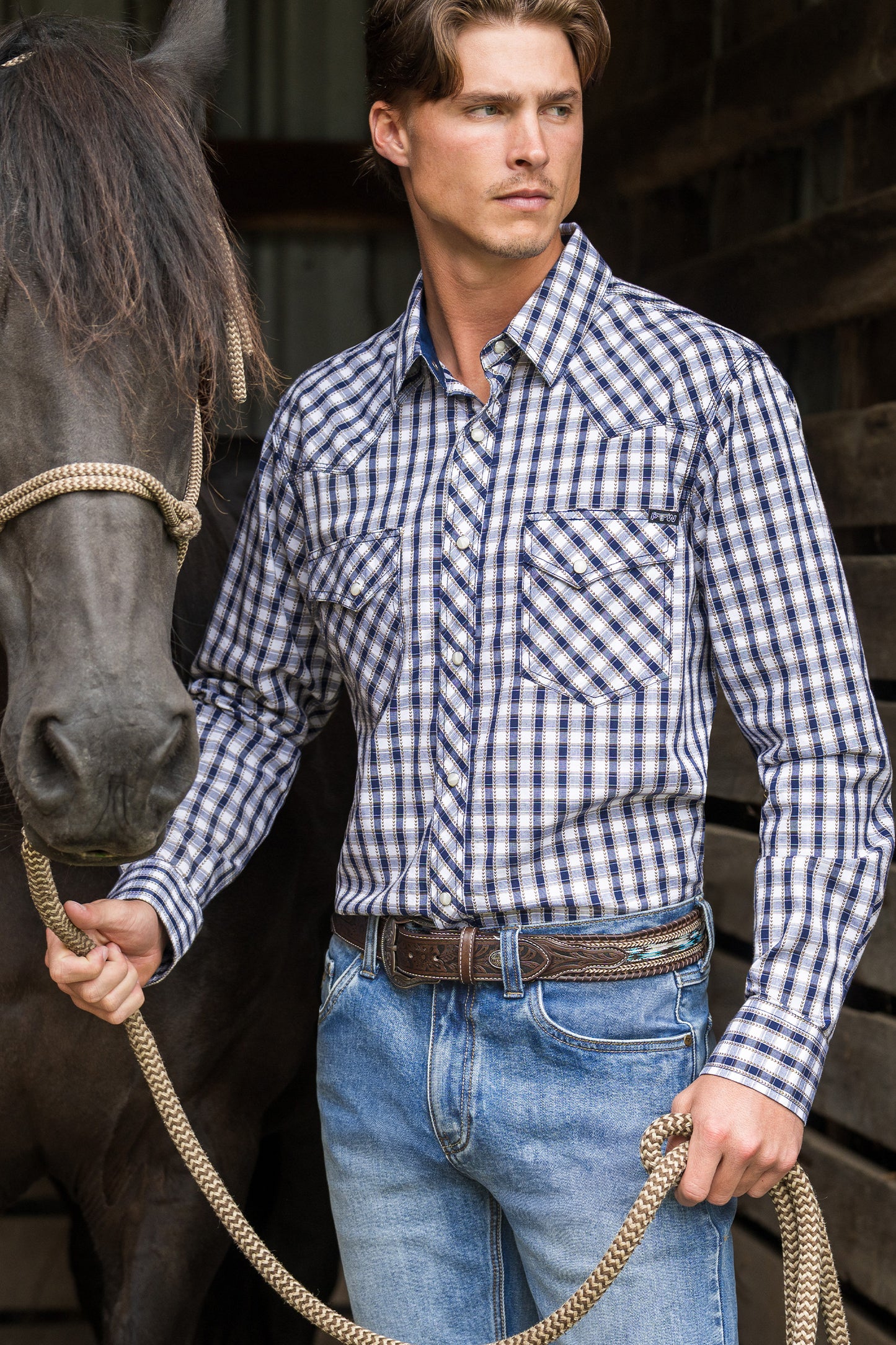 Pure Western Men’s George Check Western Long Sleeve Shirt