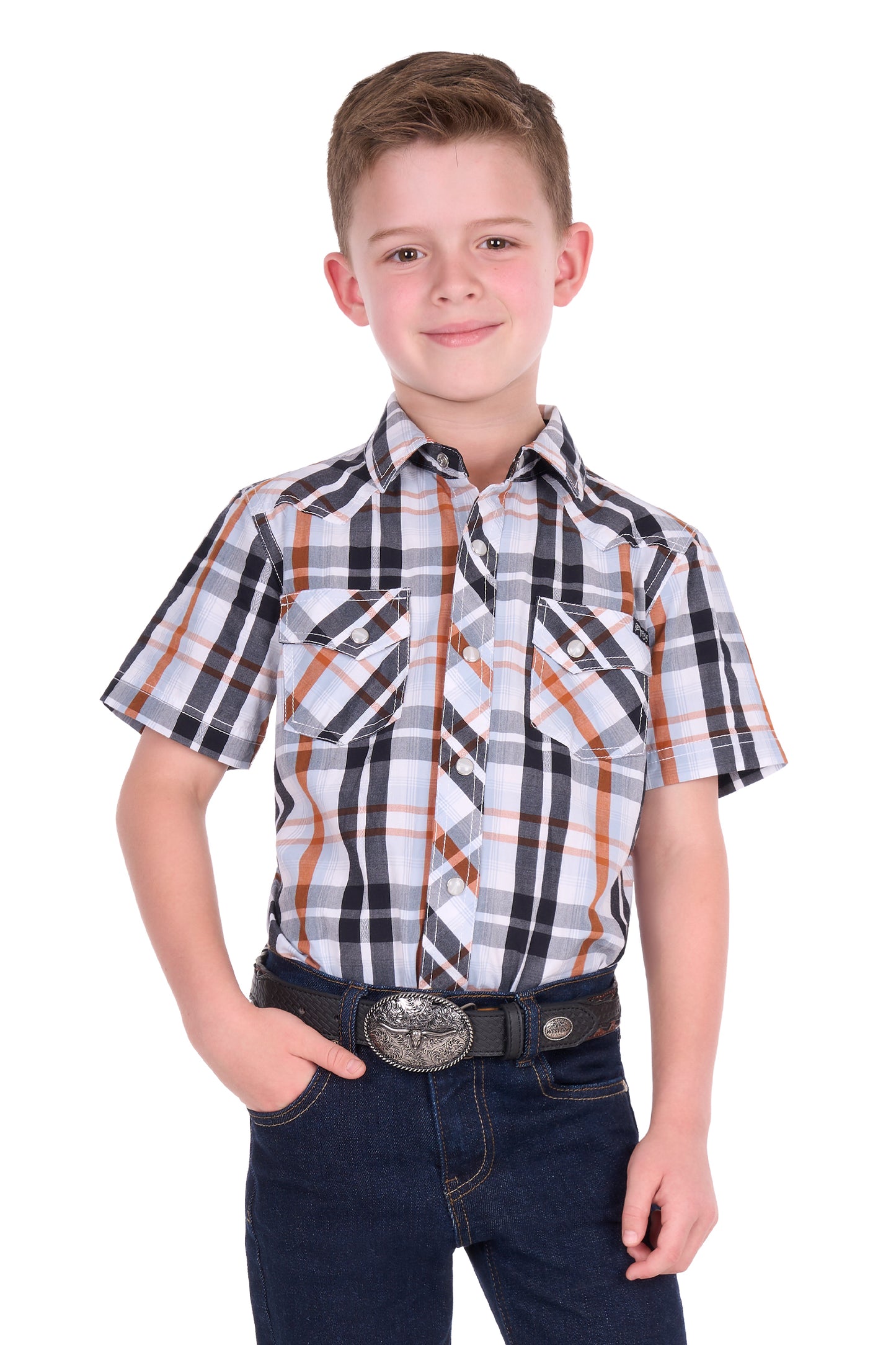 Pure Western Boy’s Terry Check Western Short Sleeve Shirt