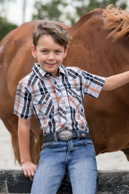 Pure Western Boy’s Terry Check Western Short Sleeve Shirt