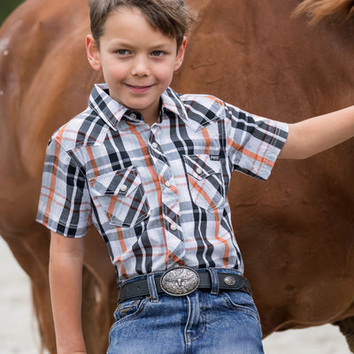 Pure Western Boy’s Terry Check Western Short Sleeve Shirt