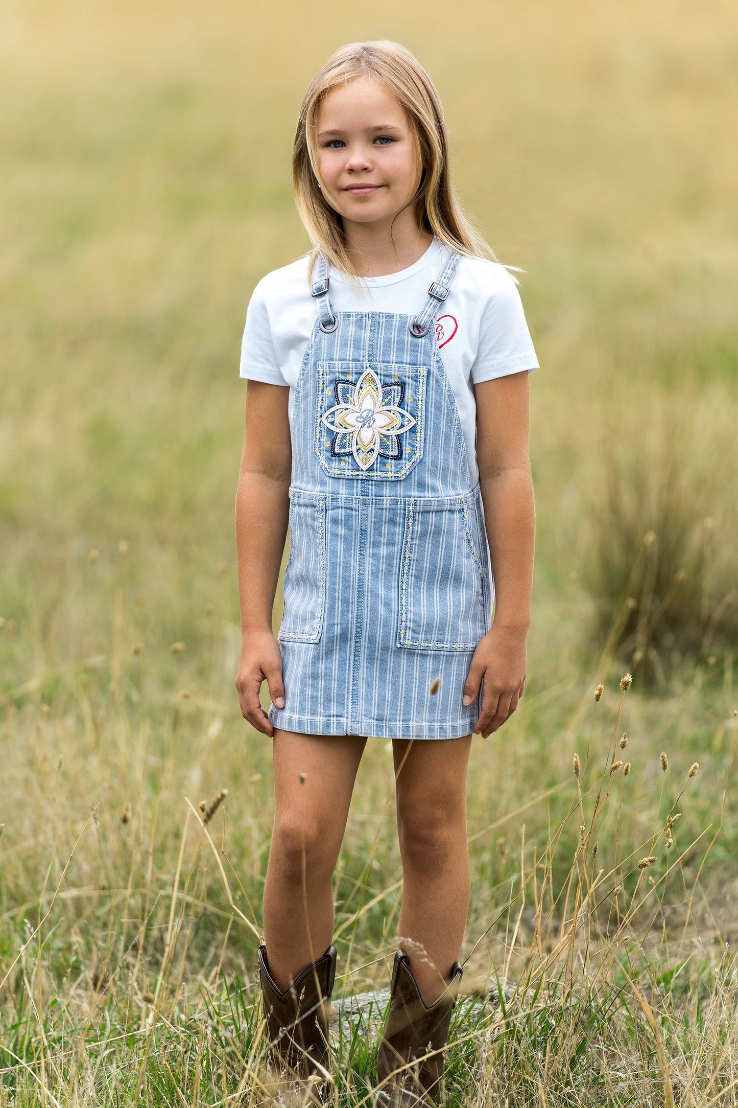 Pure Western Girl’s Freya Stripe Denim Pinafore Dress