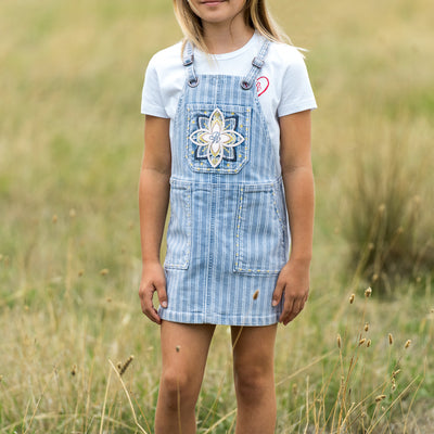 Pure Western Girl’s Freya Stripe Denim Pinafore Dress