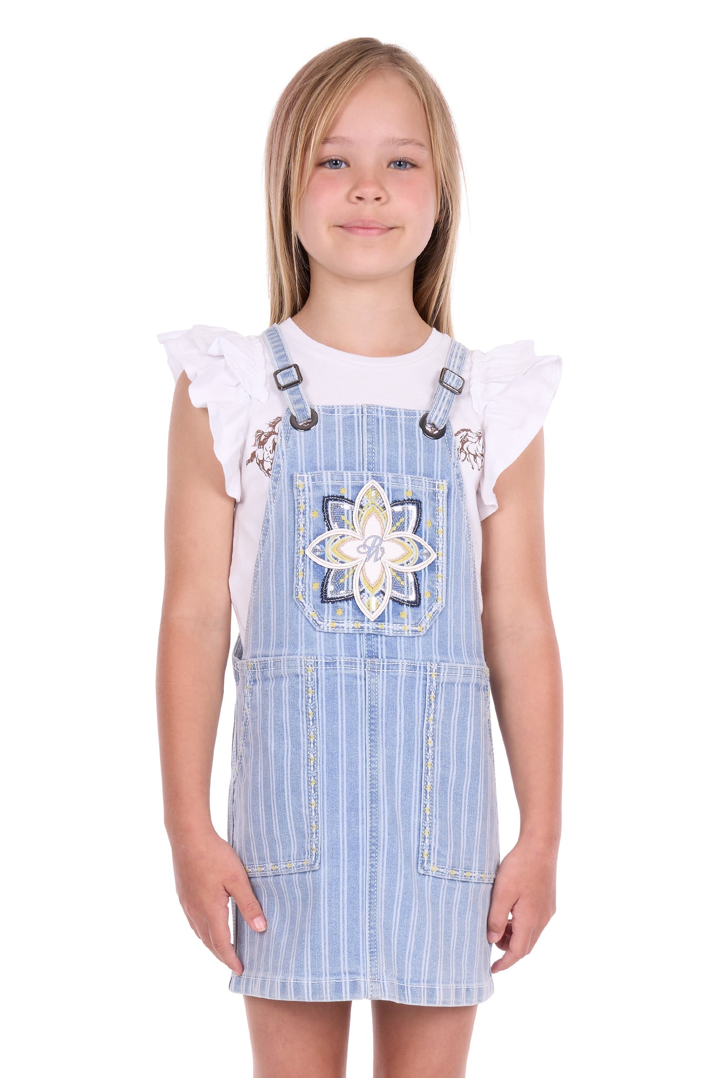 Pure Western Girl’s Freya Stripe Denim Pinafore Dress
