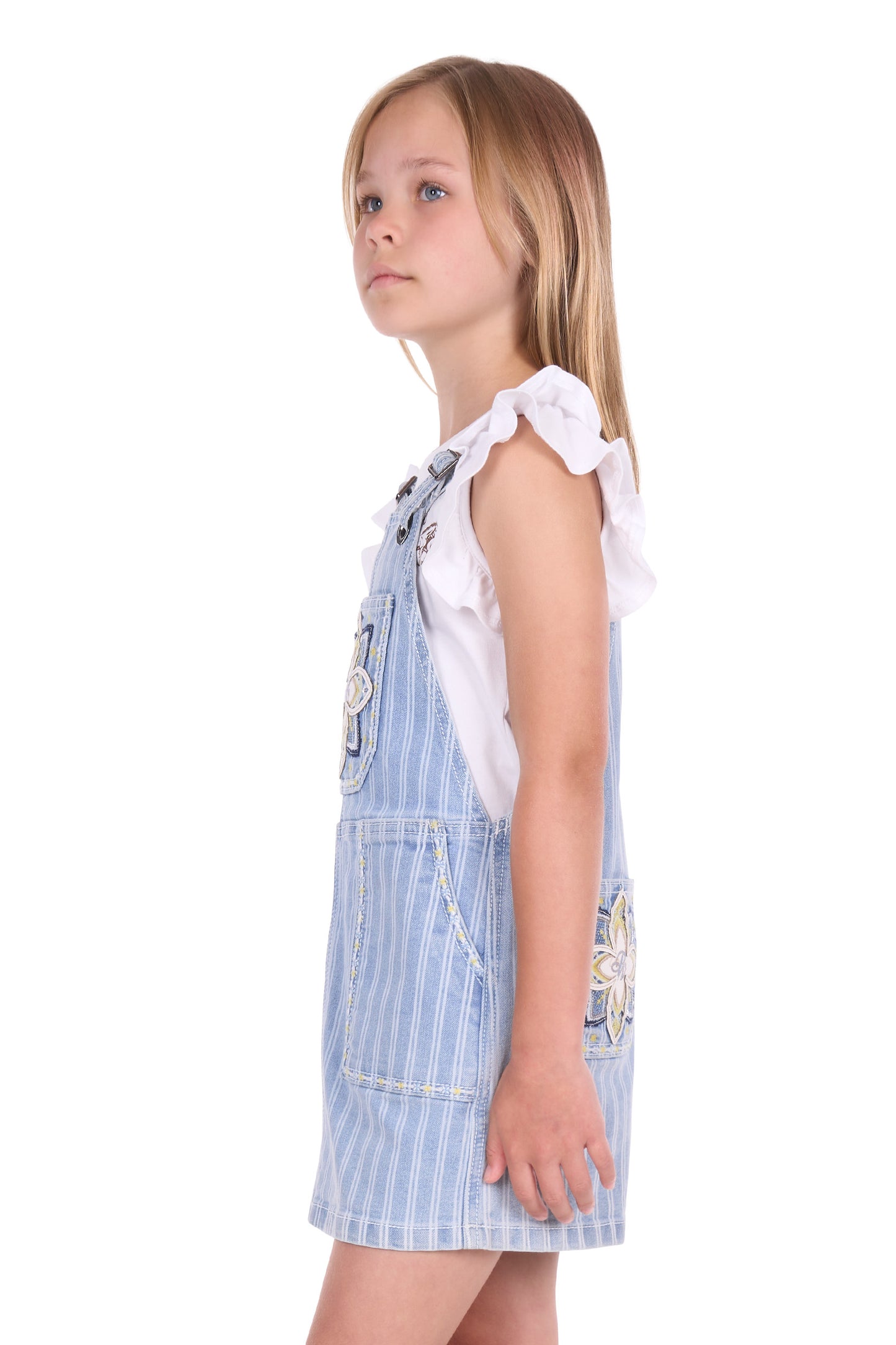 Pure Western Girl’s Freya Stripe Denim Pinafore Dress