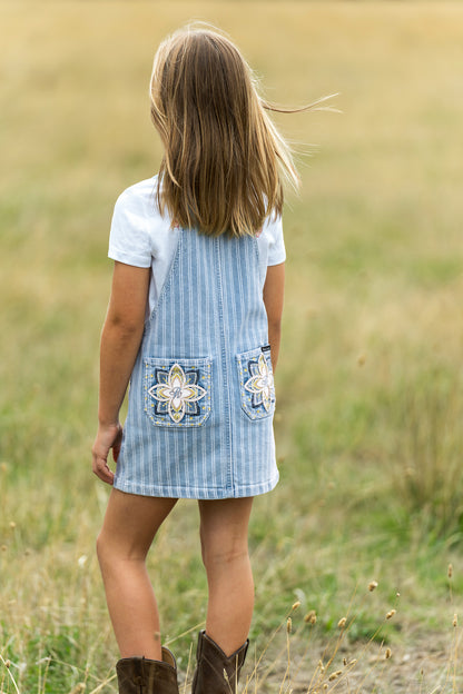 Pure Western Girl’s Freya Stripe Denim Pinafore Dress