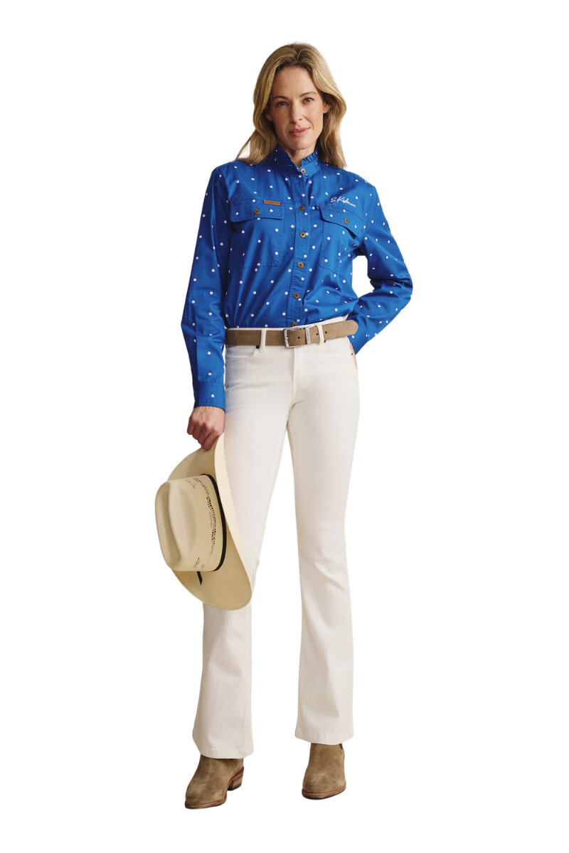 Kidman Women's Lilly Pilly  Light Weight Full Button Work Shirt - Mid Blue