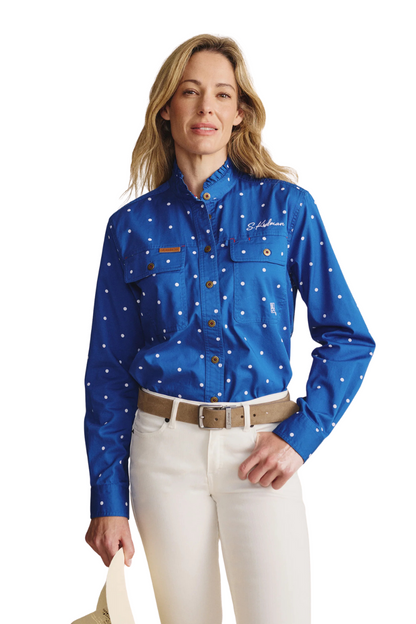 Kidman Women's Lilly Pilly  Light Weight Full Button Work Shirt - Mid Blue