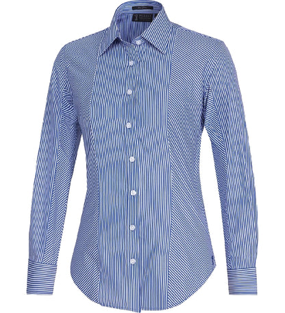 Pilbara Women's Long Sleeve Shirt - Royal and White Stripes