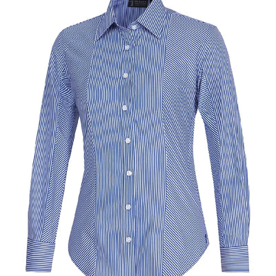 Pilbara Women's Long Sleeve Shirt - Royal and White Stripes