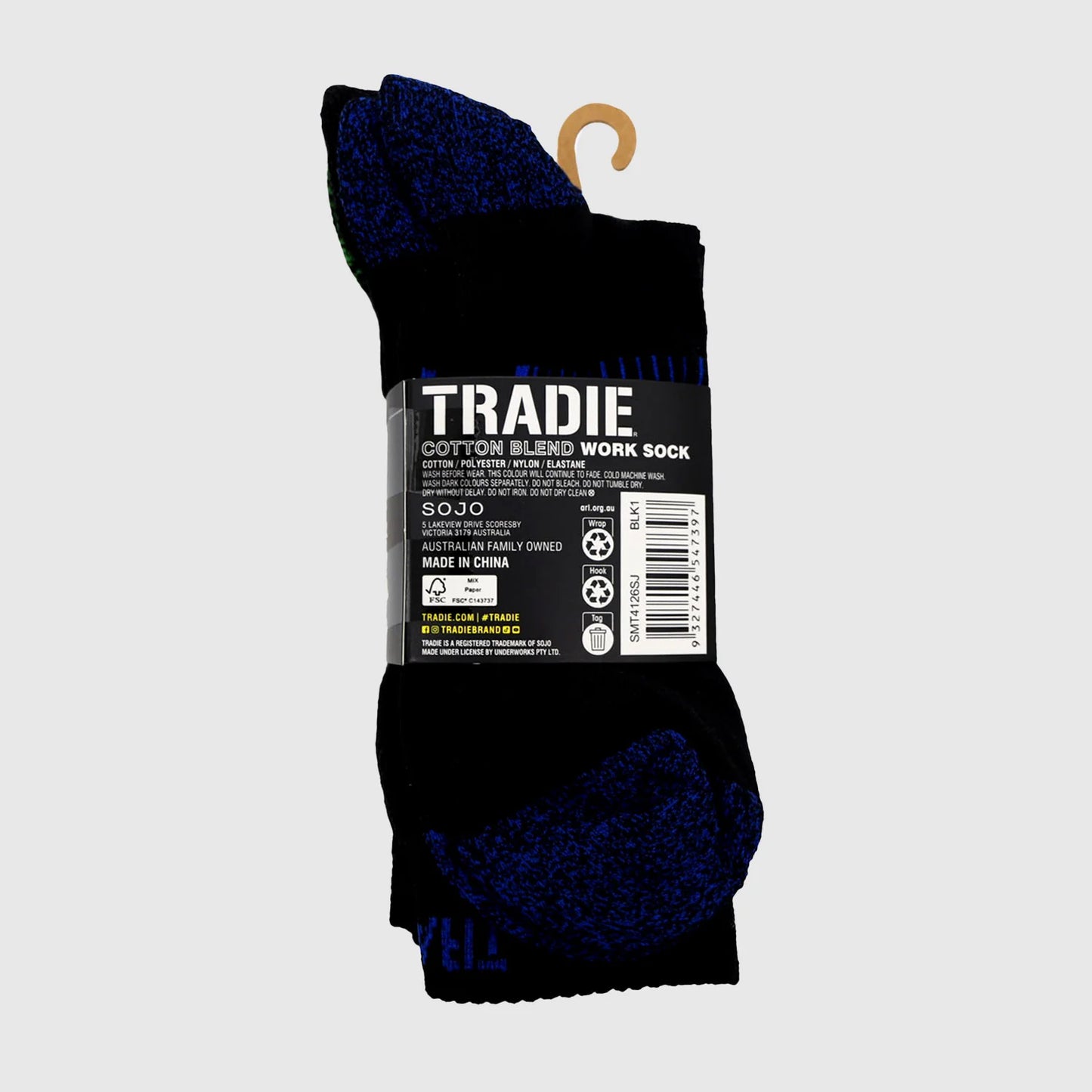 Tradie Men's Ribbed Cotton Crew Sock 3 Pack