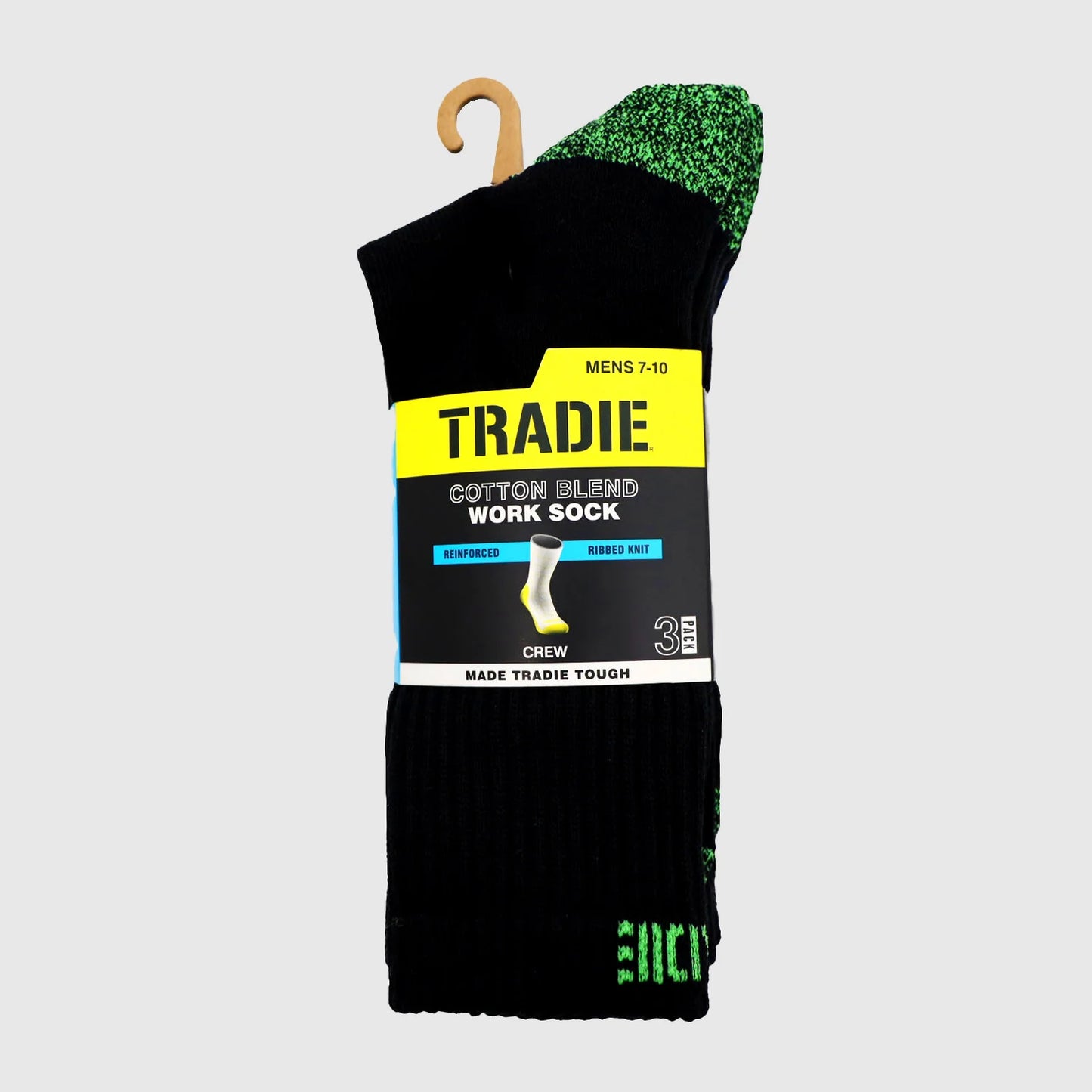 Tradie Men's Ribbed Cotton Crew Sock 3 Pack