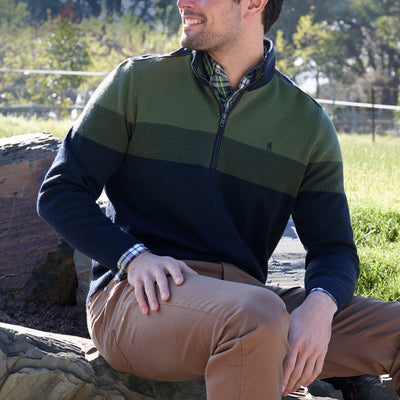 Thomas Cook Men’s Roy Stripe Merino Blend 1/4 Zip Knit Jumper
