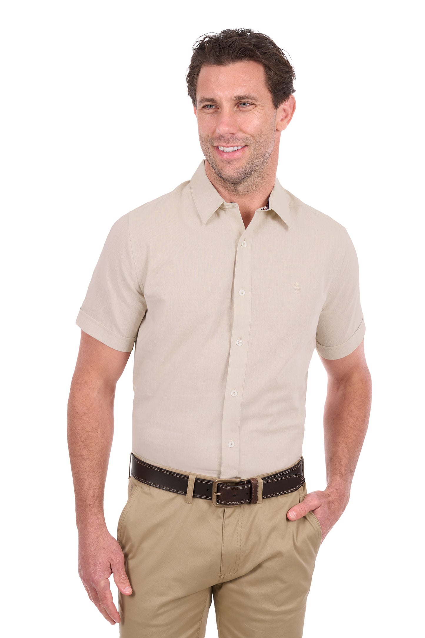 Thomas Cook Men’s TC Linen Short Sleeve Shirt - Natural Marle