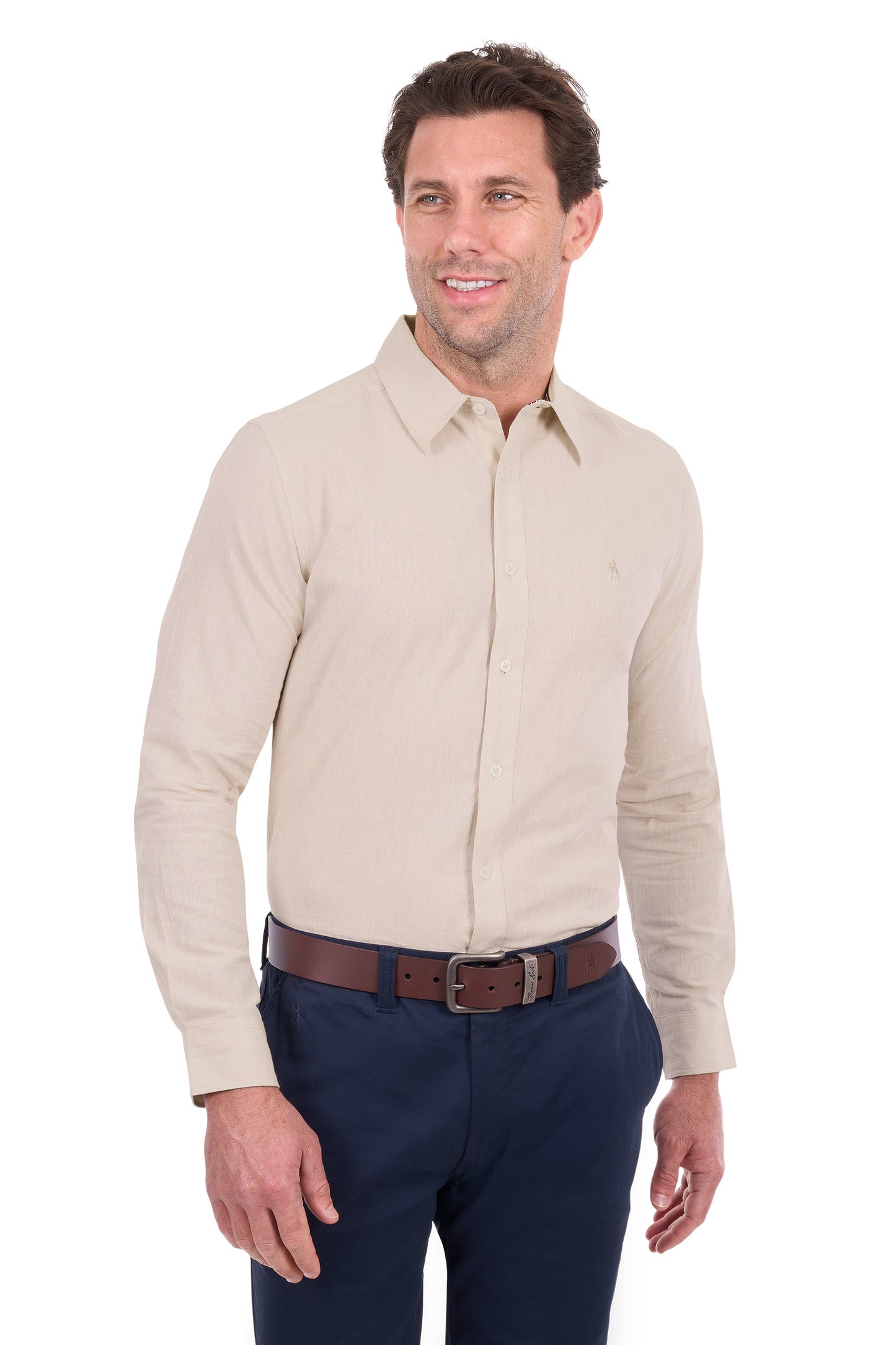 Thomas Cook Men’s TC Linen Long Sleeve Shirt- Natural Marle