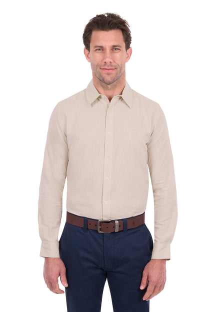 Thomas Cook Men’s TC Linen Long Sleeve Shirt- Natural Marle