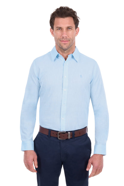 Thomas Cook Men’s TC Linen Long Sleeve Shirt- Light Blue Marle