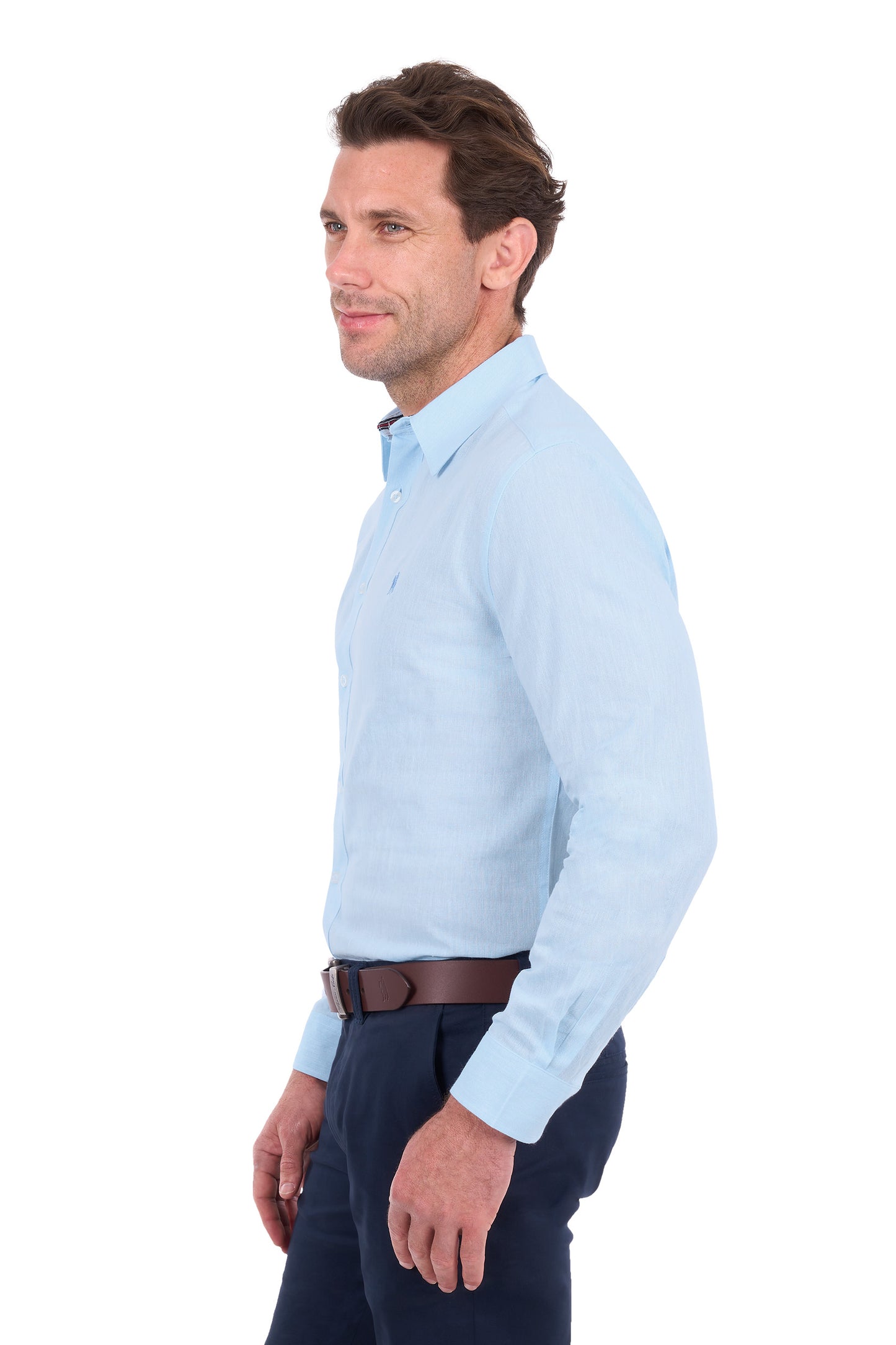 Thomas Cook Men’s TC Linen Long Sleeve Shirt- Light Blue Marle