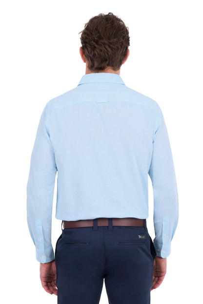 Thomas Cook Men’s TC Linen Long Sleeve Shirt- Light Blue Marle