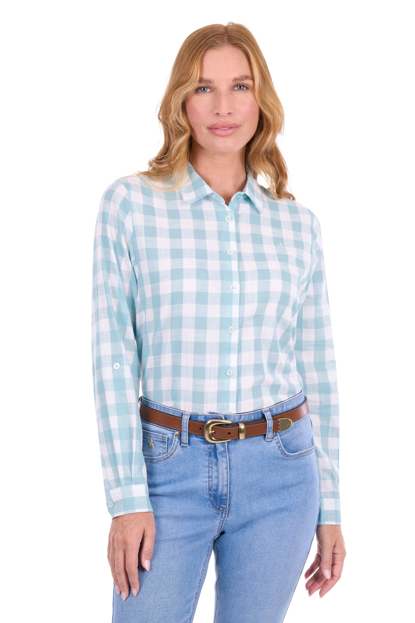 Thomas Cook Women’s Eliza Tab Long Sleeve Shirt - Pastel Turquoise/White