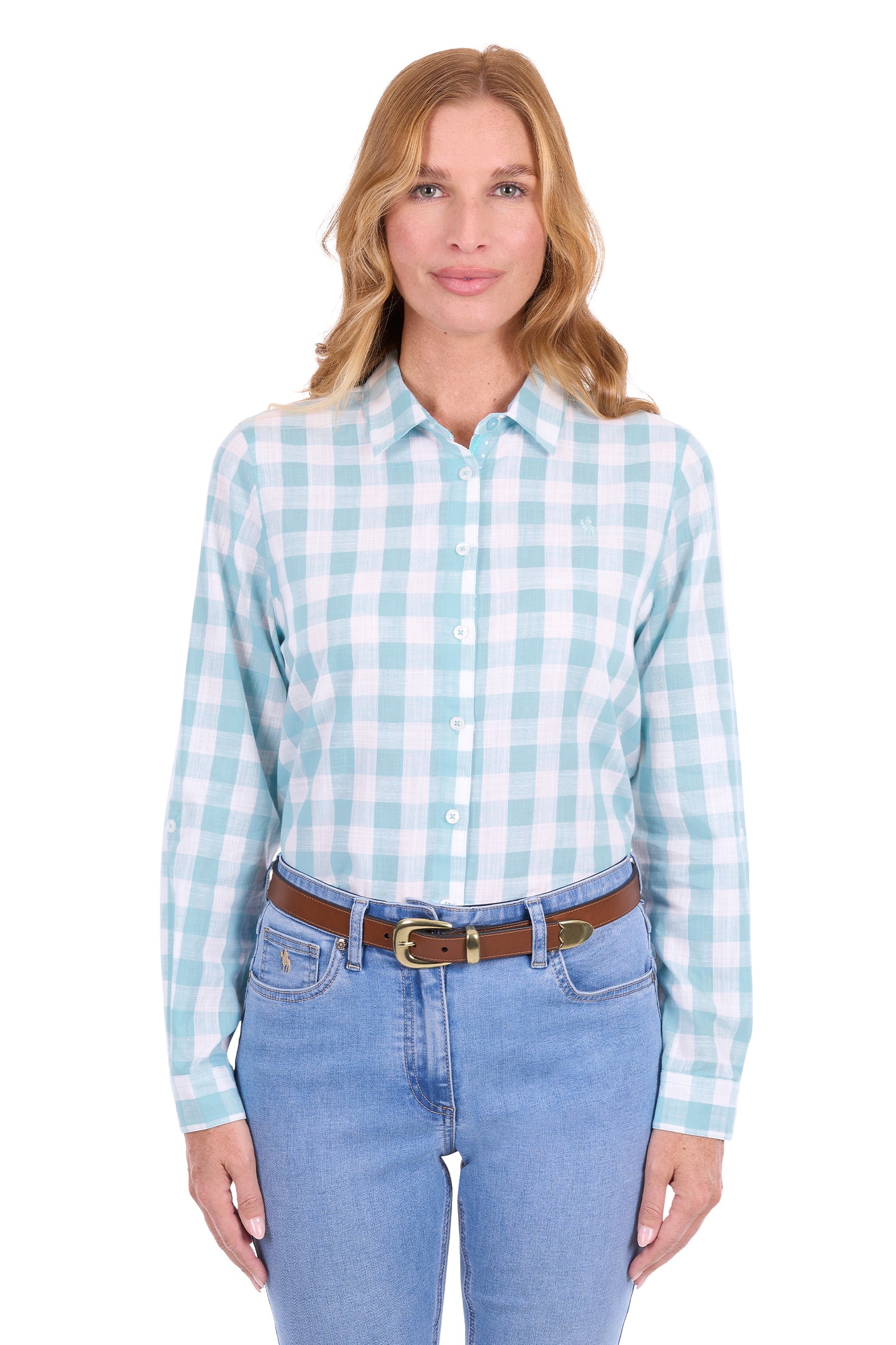 Thomas Cook Women’s Eliza Tab Long Sleeve Shirt - Pastel Turquoise/White