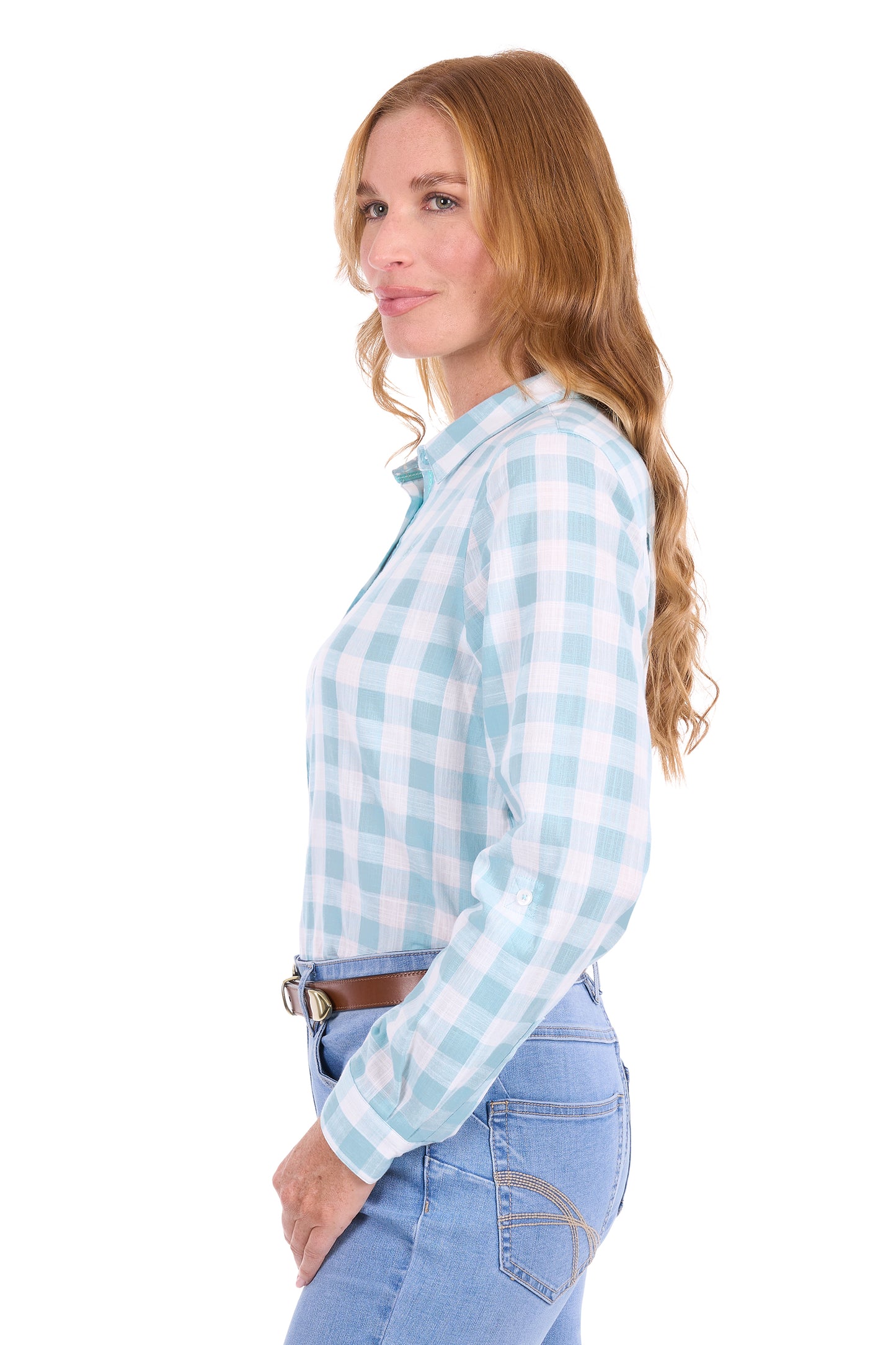 Thomas Cook Women’s Eliza Tab Long Sleeve Shirt - Pastel Turquoise/White