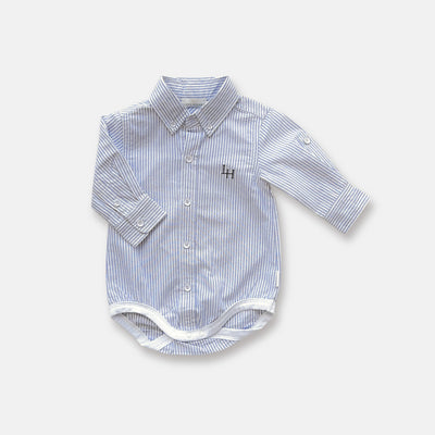 Love Henry Baby Boys Dress Shirt Romper - Navy Pinstripe