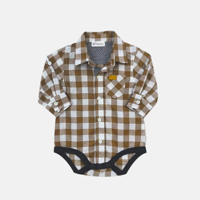 Love Henry Baby Boys Dress Shirt Romper - Large Bronze Check