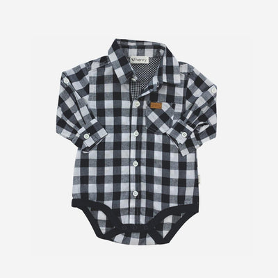 Love Henry Baby Boys Dress Shirt Romper - Large Navy Check