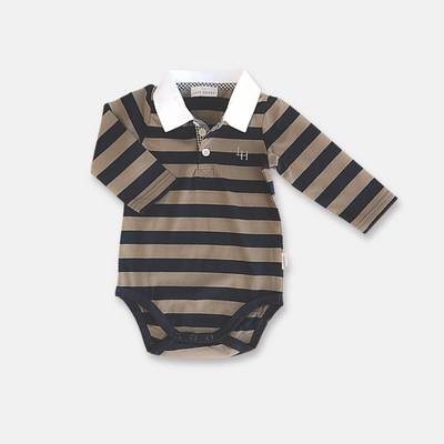 Love Henry Baby Boys Freddie Polo Romper - Olive Stripe