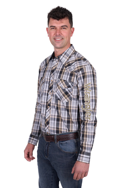 Wrangler Men’s Joel Check Logo Western Long Sleeve Shirt