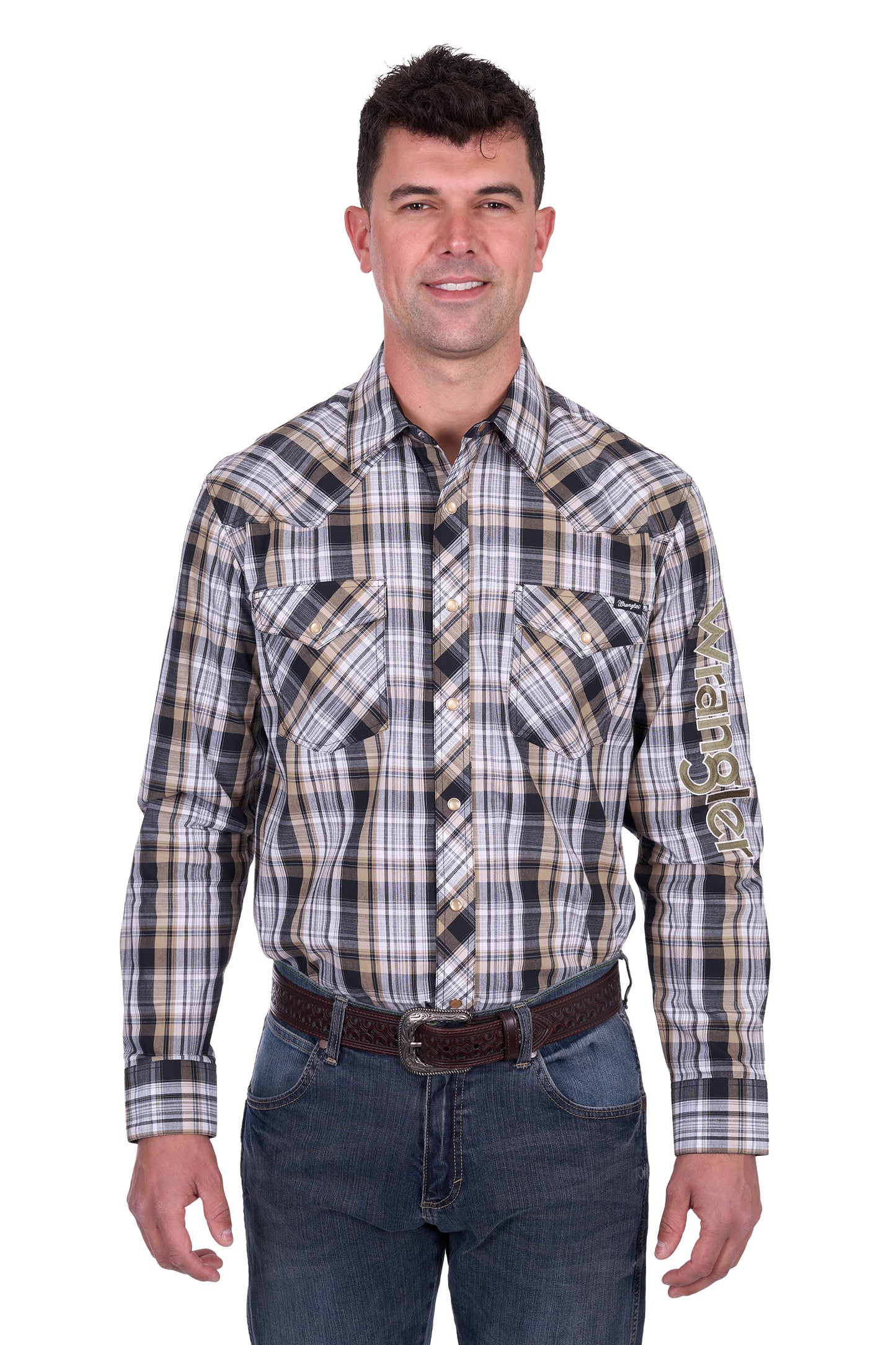 Wrangler Men’s Joel Check Logo Western Long Sleeve Shirt