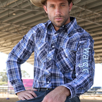Wrangler Men’s Billy Check Logo Western Long Sleeve Shirt