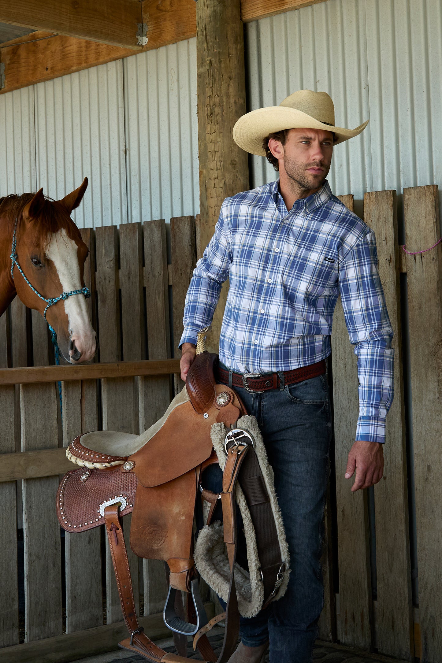 Wrangler Men’s Ranger Check Button Down Long Sleeve Shirt