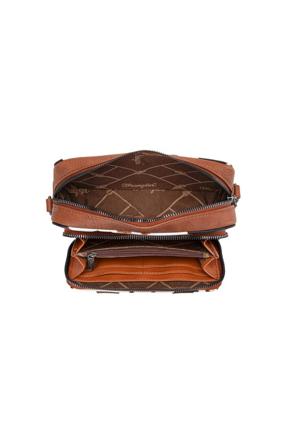 Wrangler South Western Cow Print Small Crossbody Bag - Dark Tan